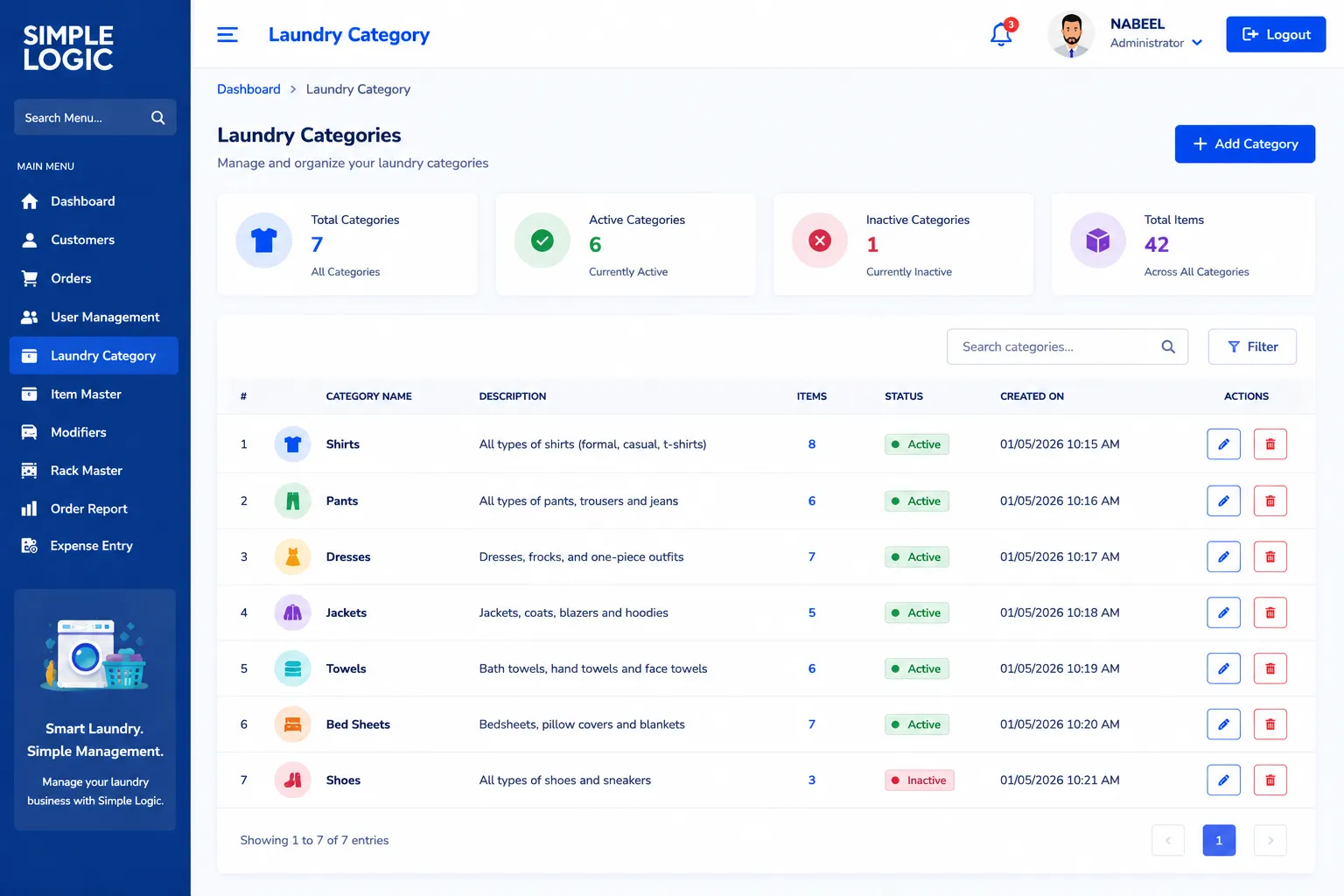 category module of best laundry management software