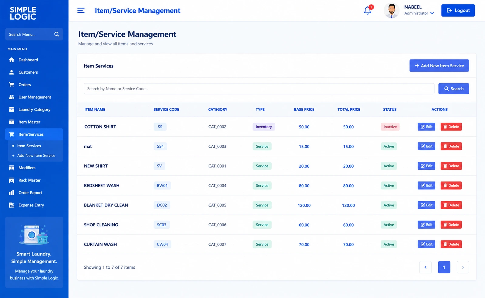 item service module of best laundry management software