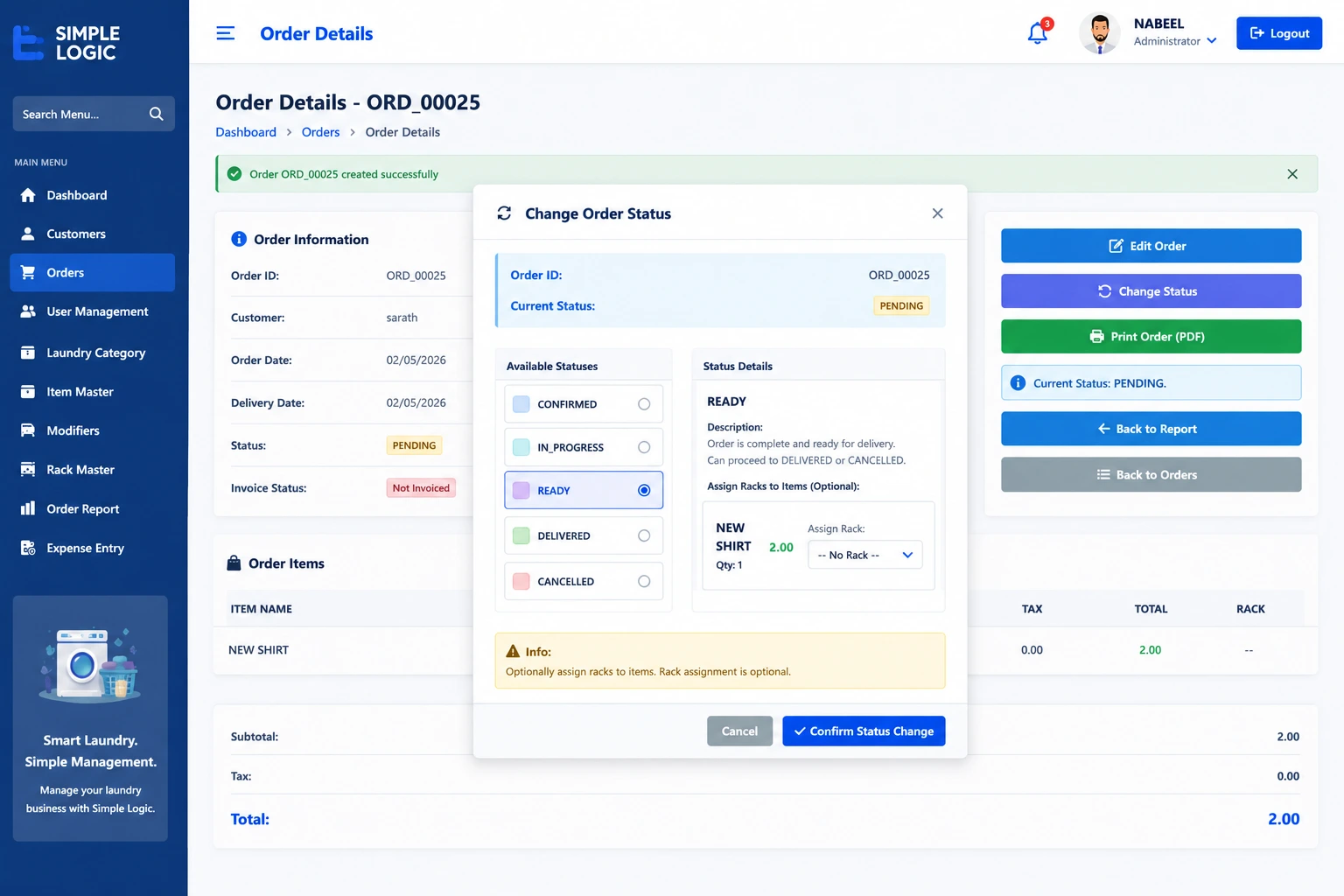 Order detail module of best laundry management software