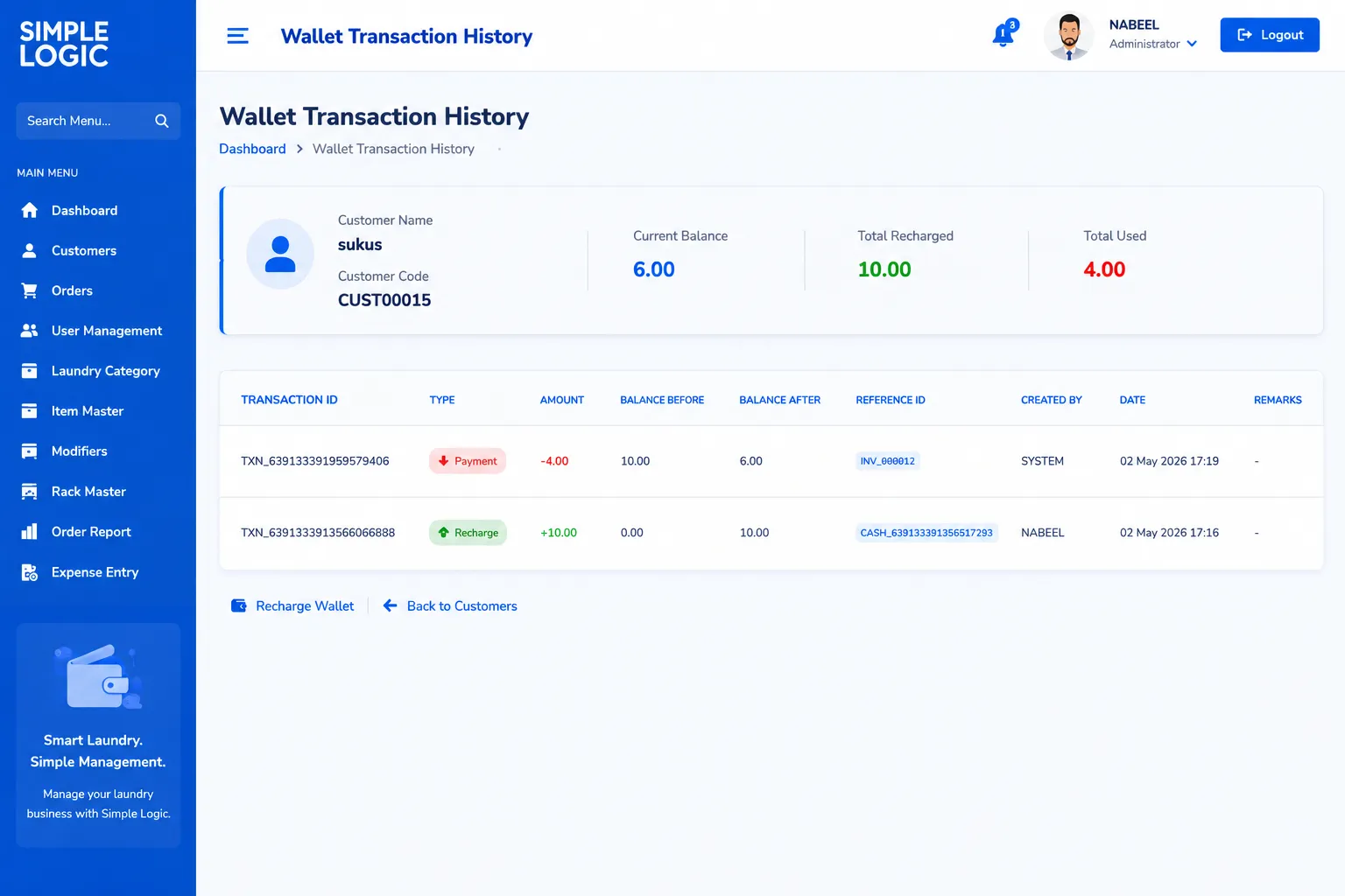 wallet module of best laundry management software